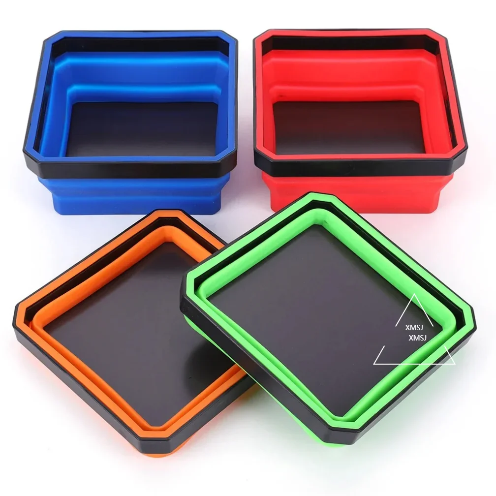 

4PCS Collapsible Magnetic Screw Tray Silicone Screw Bowl Tool Part Storage Box Plumber Carpenters Tool Organizer Magnetic Tray