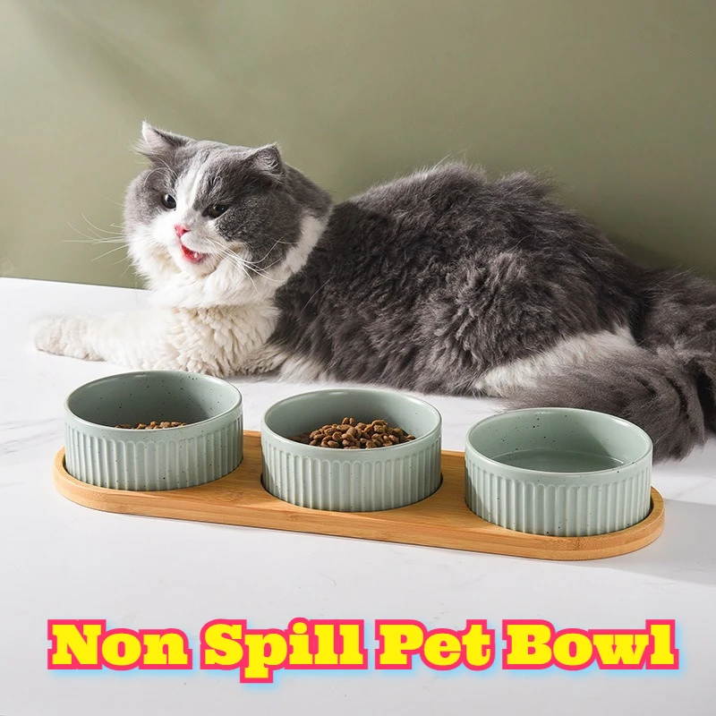 

Non Spill Pet Bowl Ceramic Dog Dish Cat Food Water Bowl Elevated Feeder Single Double Triple Bowl Options Anti Tilt Design Neck