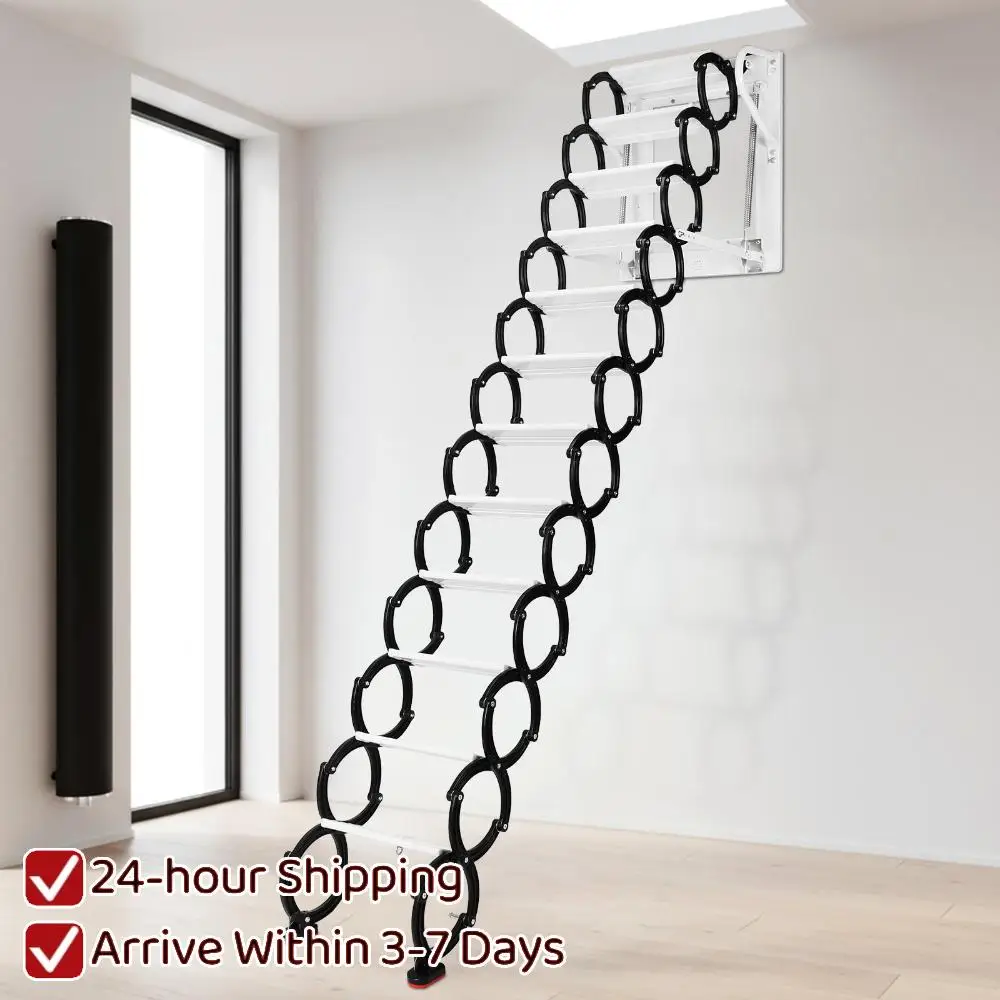 

12-ступенчатая выдвижная лестница для чердака, выдерживающая до 600 фунтов, с поручнем и противоскользящими ступенями, 11,2 фута, для внутреннего и наружного использования