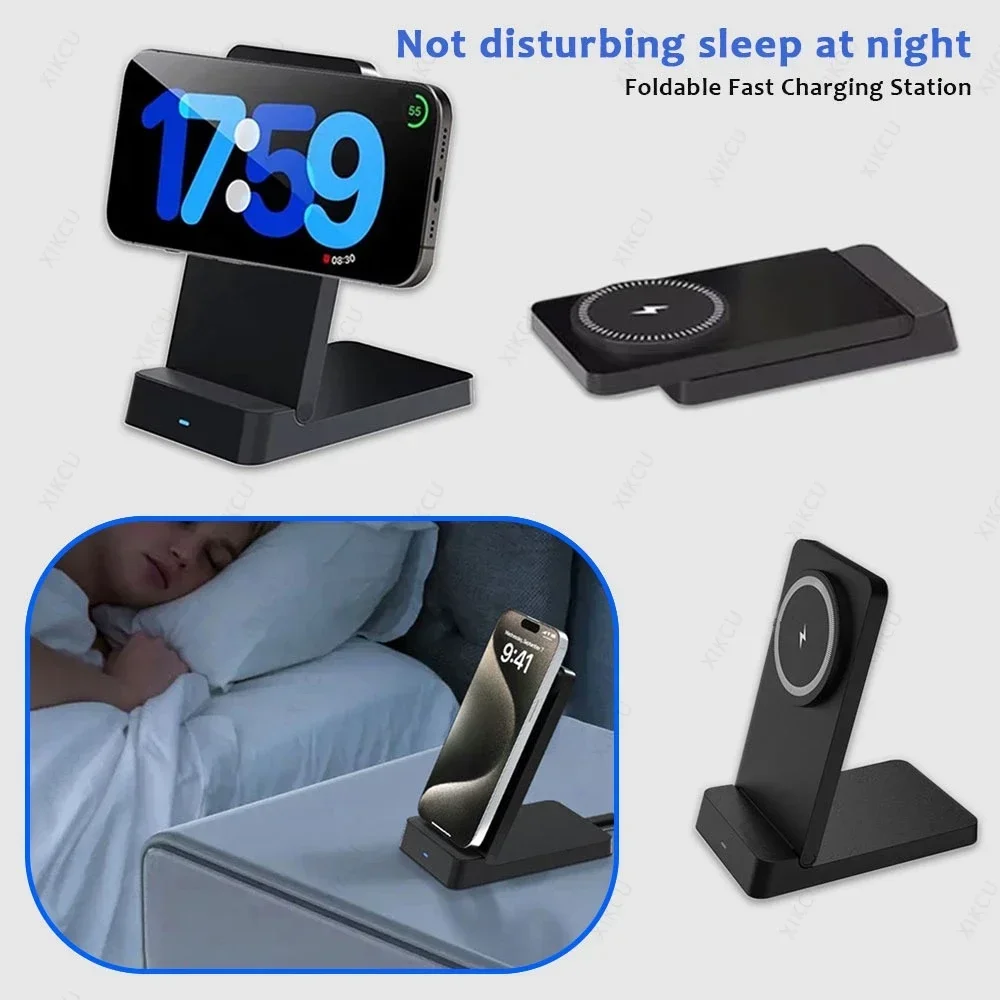 15W Magnetisches schnelles kabelloses Ladegerät, faltbare Handyhalterung für iPhone 17~12 Pro Max, schnelle Ladestation, Telefonhalter-Ständer – Detail 6