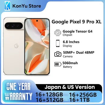 구글 픽셀 9 프로 XL, 6.8 인치 구글 텐서 G4, 16GB RAM, 37W, 유선 5060 mAh, 50MP + 48MP, IP68 NFC 스마트폰, 신제품