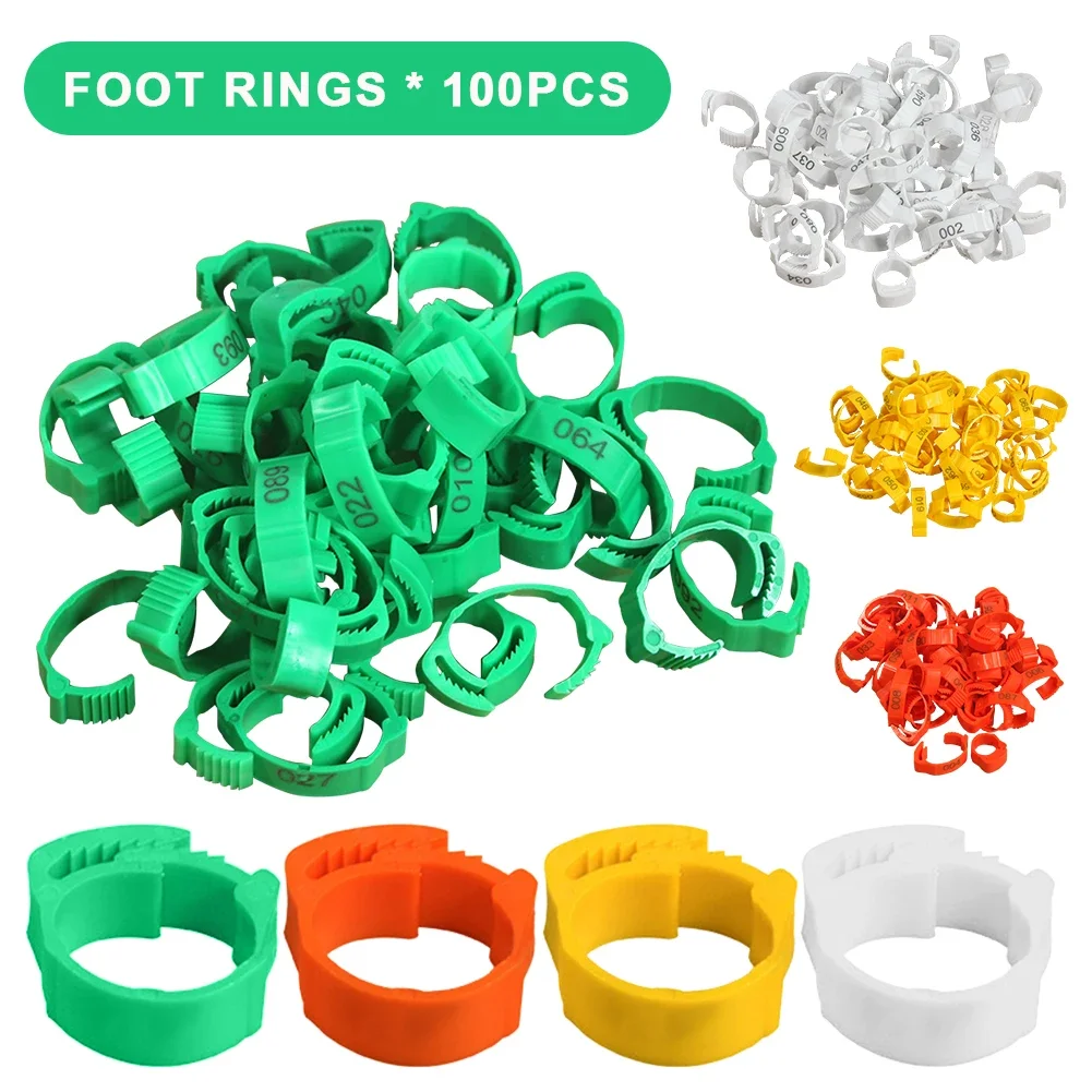 100Pcs Chicken Foot Rings Label Clasp Plastic Adjustable Poultry Leg Snap Ratchet Clip Digital Duck Pigeon Goose Farm Feed Tool