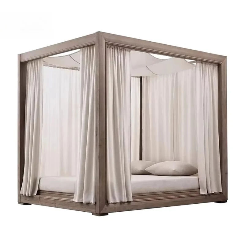 Hotel Wooden Shelter Furniture Modern Aluminum Sun Lounger Sunbed Sofa Bed Sun Protection Garden Teak Wood Outdoor Pool Cabana