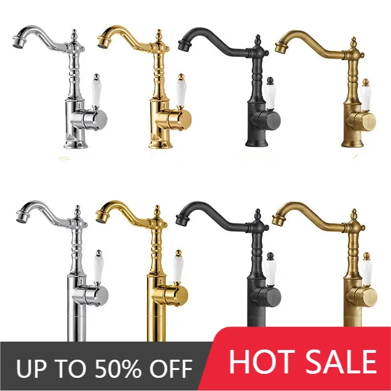 

Antique Bronze Basin faucet Gold bathroom faucet Deck Mounted Black Kitchen sink tap Hot Cold Chrome basin Tap Brass