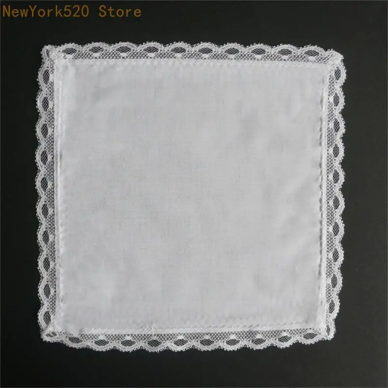 6Pcs White Cotton Handkerchiefs for Ladies with Lace and Floral Embroidery Pocket Hankies for Various N84C