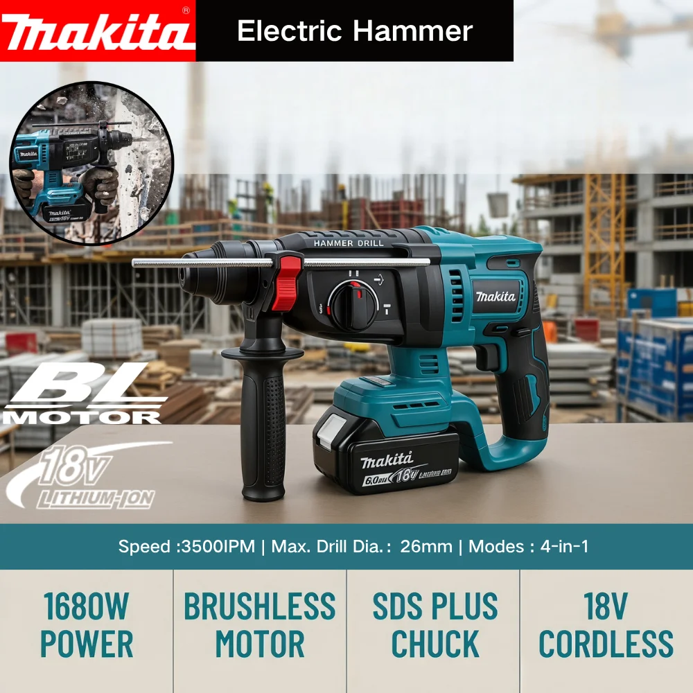 Marteau perforateur rotatif Makita DHR242 18V d'origine, faible vibration, 13,5 m/s², fonctionnement confortable pour les longues sessions de perçage