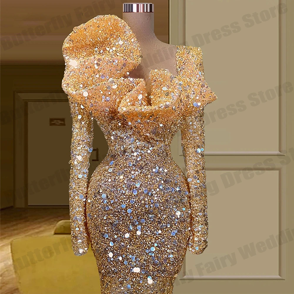 Gorgeous Evening Dresses For Women\'s New Dresses Long Sleeve Party Gown Sequin Sparkly Glitter Skirts Robe Clothing For Girls