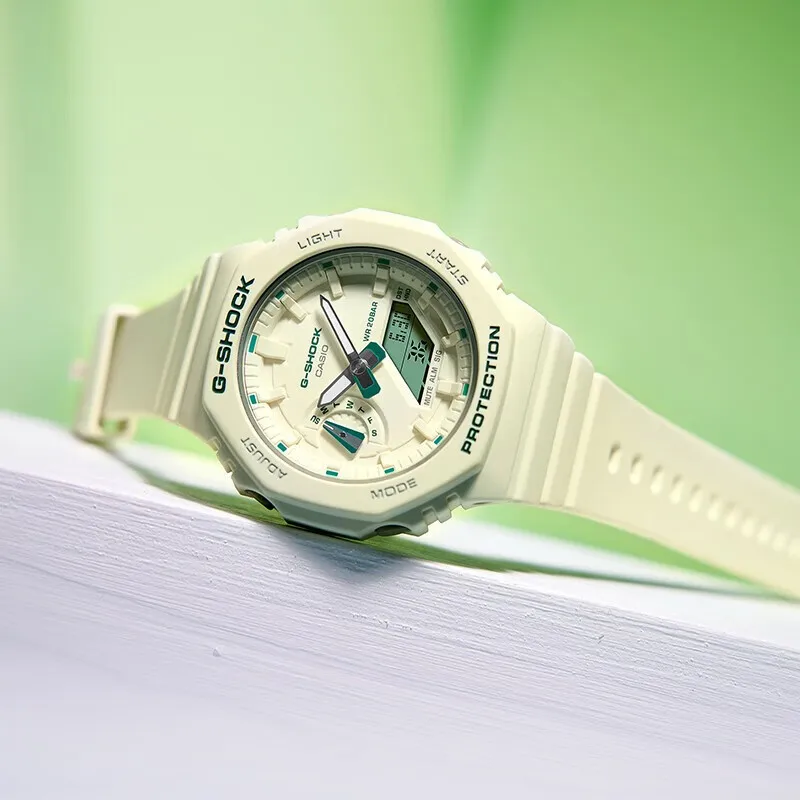 ساعة كاسيو الرجالية الأصلية المقاومة للماء بحزام راتينج لطيف على الطراز الطالب باللون البيج ساعة كورية يابانية هدية لصديقتك