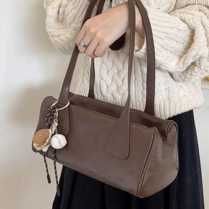 

Простой дизайн, сумка из искусственной кожи для женщин, 2025 Y2k, винтажная сумка через плечо, женская однотонная сумка