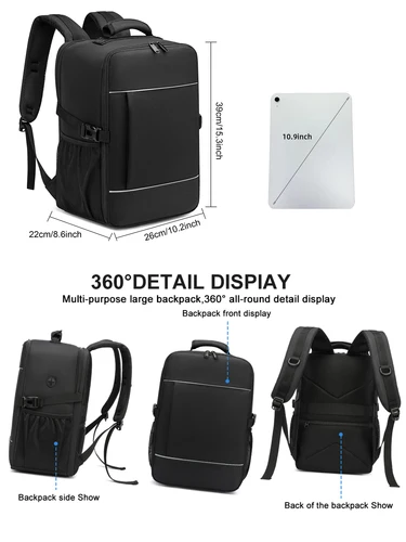 Imagen 2 del producto Mochilas de viaje 40x20x25 ryanair bolsa de cabina Maleta de mano unisex Mochila para computadora portátil de 15,6 pulgadas para la escuela, tira reflectante nocturna