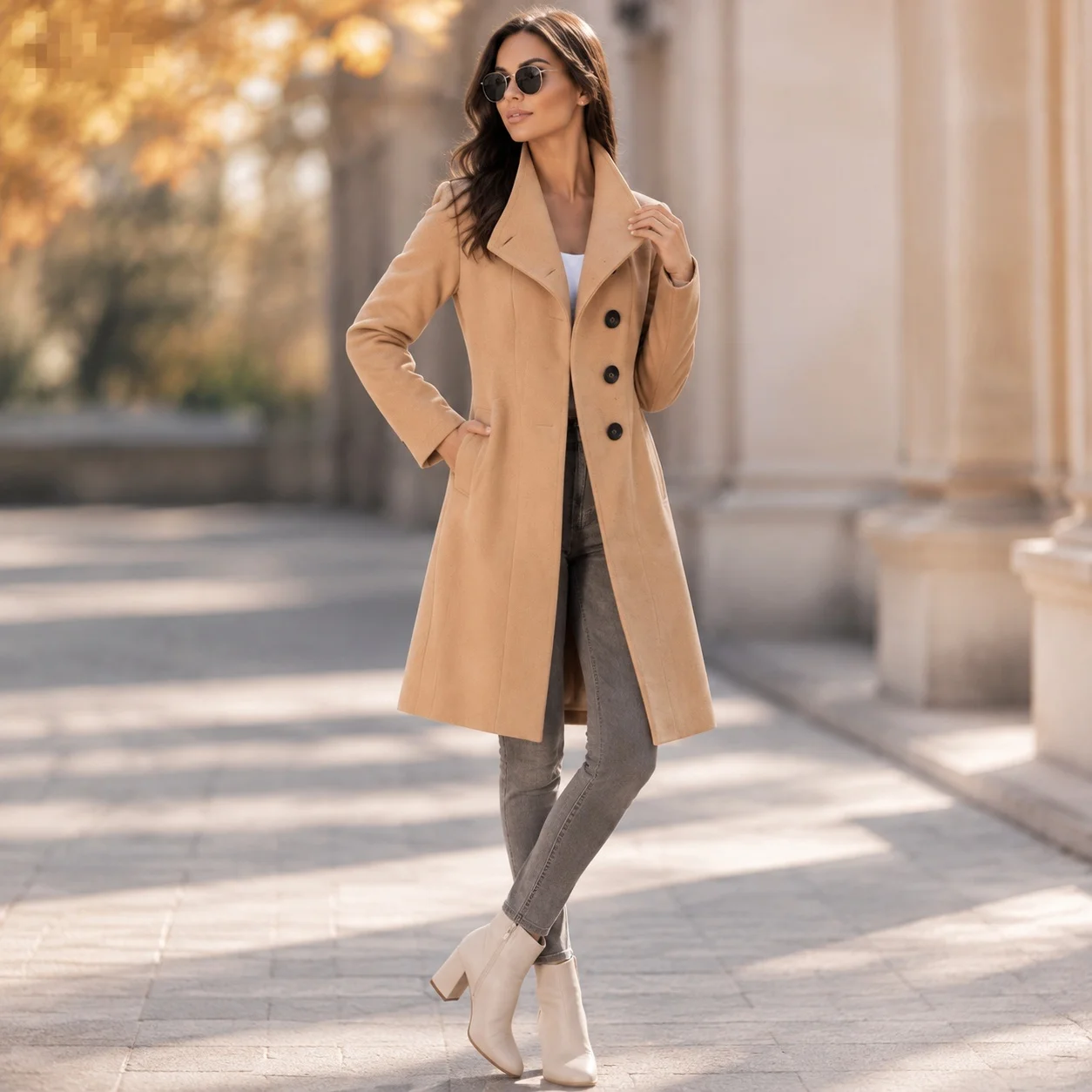 Belted Casual Coat with Stand Collar Long Sleeves Mid Weight Slim Fit Japanese Korean Casual Neutral Style Women Coat Winter