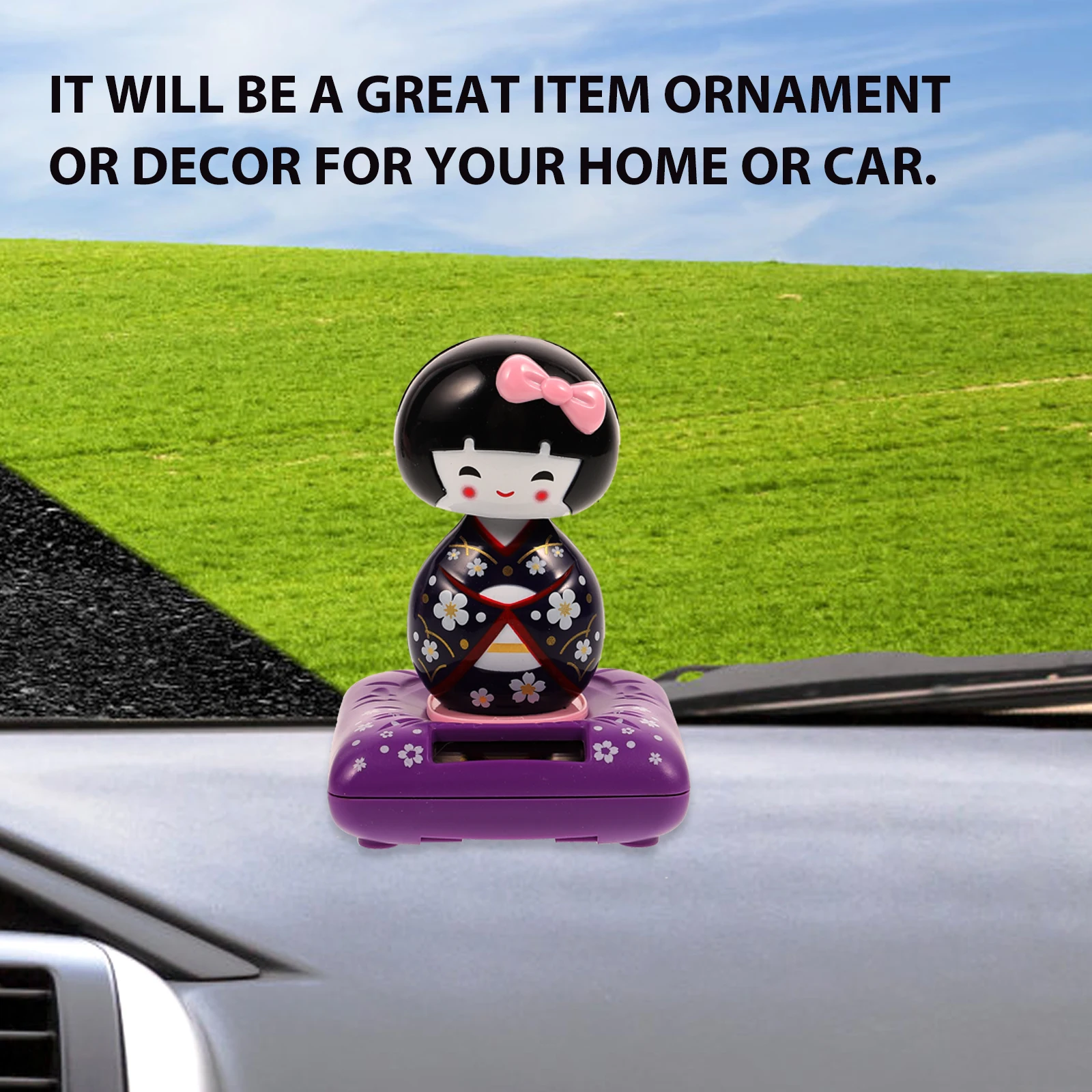 

Purple Kimono Car Ornament Solar Powered Nodding Japanese Maiko Design Home Office Decor Desktop Accessory Gift For Girls