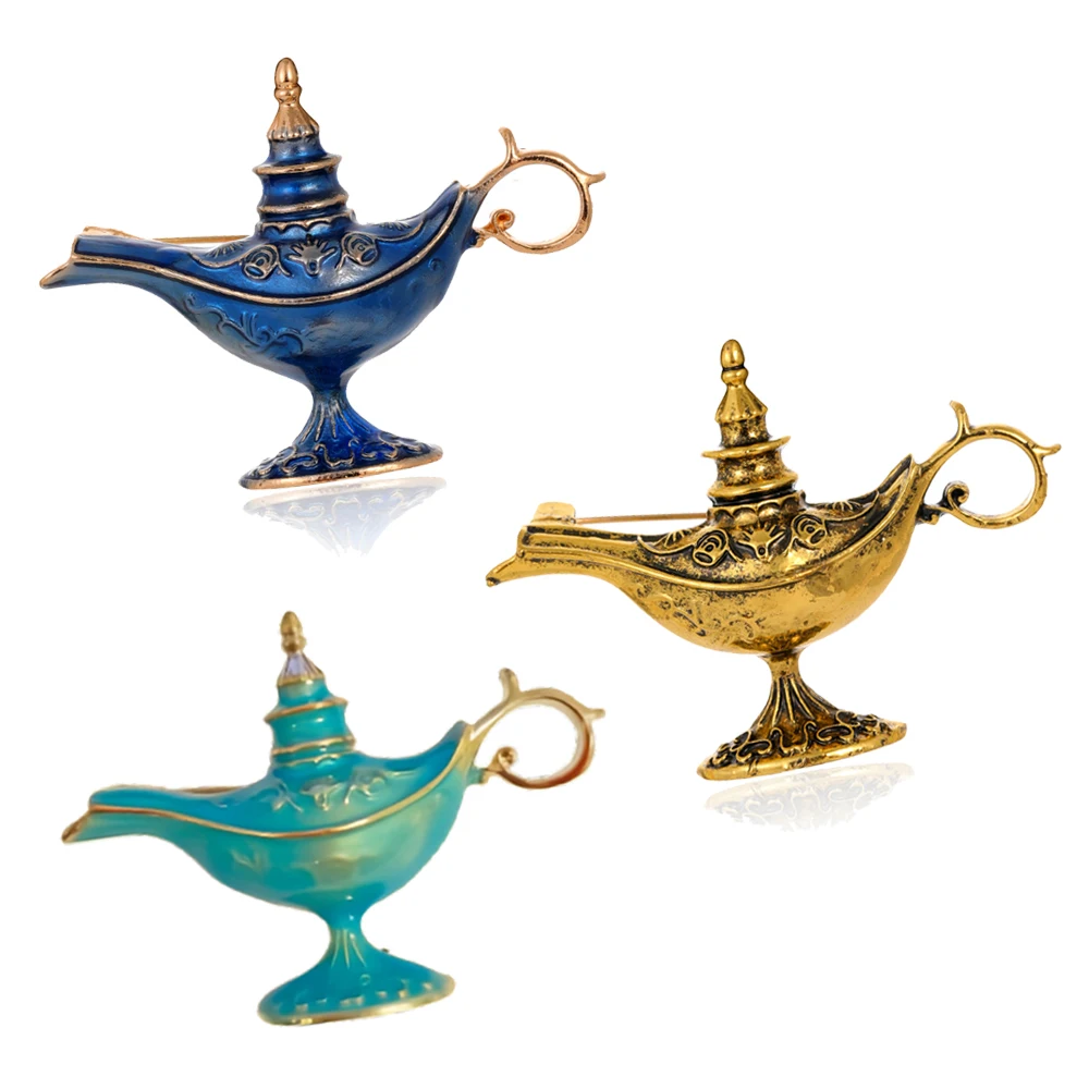 Hot Selling Retro Style Aladdin Magic Lamp Creative Brooch Exotic Pin for Men and Women Pot Type Design Pin Corsage Jewelry Gift