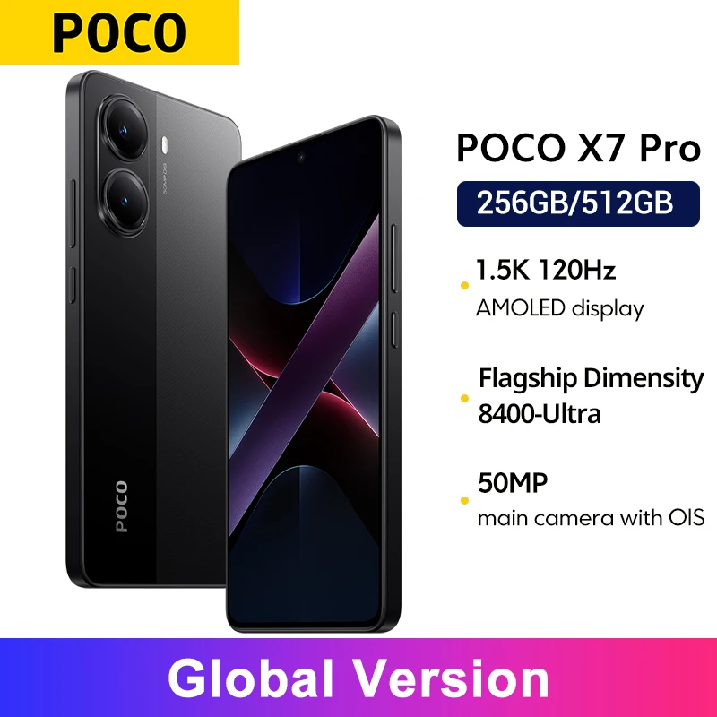 Глобальная версия смартфона POCO X7 Pro: процессор Dimensity 8400-Ultra, быстрая зарядка HyperCharge 90 Вт, аккумулятор 6000 мАч, AMOLED-дисплей 6,67 дюйма, NFC, основная камера 50 МП.