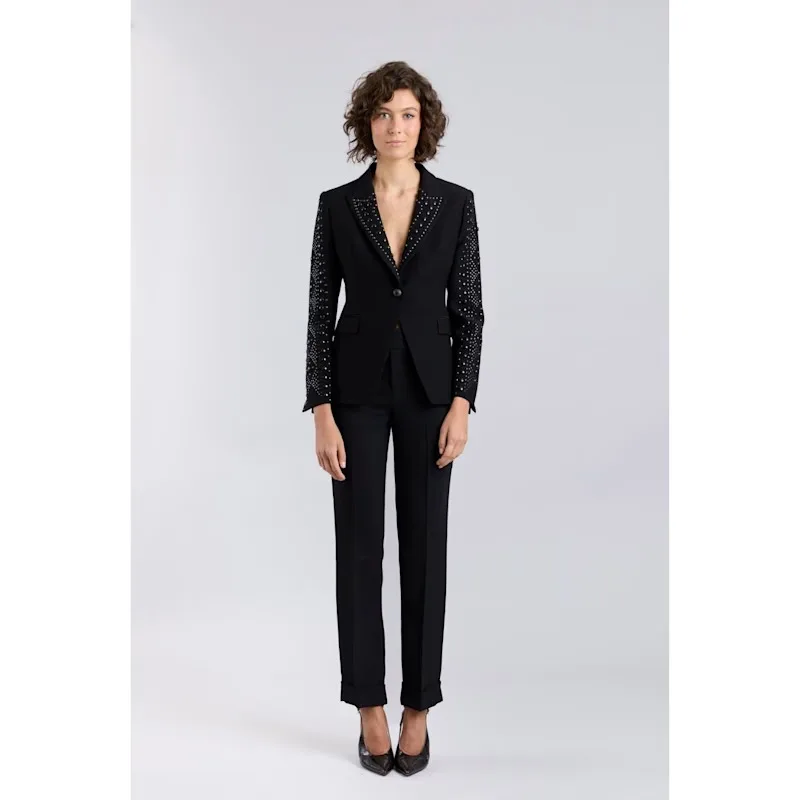 Women's Dresses Suit Gowns Elegant Beads Peaked Lapel Jacket Coat And Pants For Female Satin 2 Pieces Suit Customized W6211