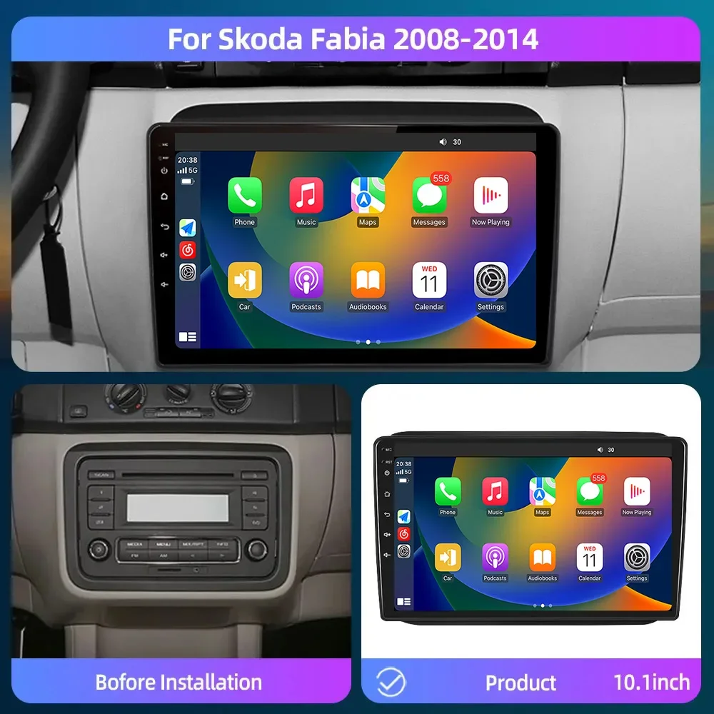 

8GB+128GB Carplay Radio For Skoda Fabia 2008 2009 2010 2011-2014 Car stereo Multimedia Player Android Auto GPS navigation 2DIN