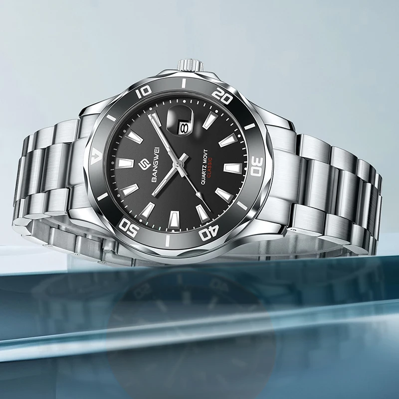2025 BANGWEI Sports Men Quartz Wristwatches Stainless Steel Strong Luminous Watch Top Brand Luxury 30M Waterproof Watch For Men