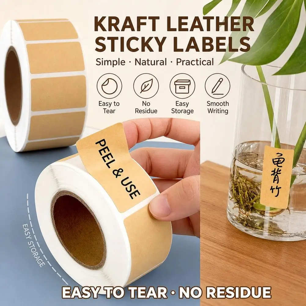 260-800pcs Kraft Paper Stickers Rolls of Self-adhesive Stickers Can Be Handwritten Classification Packaging Note