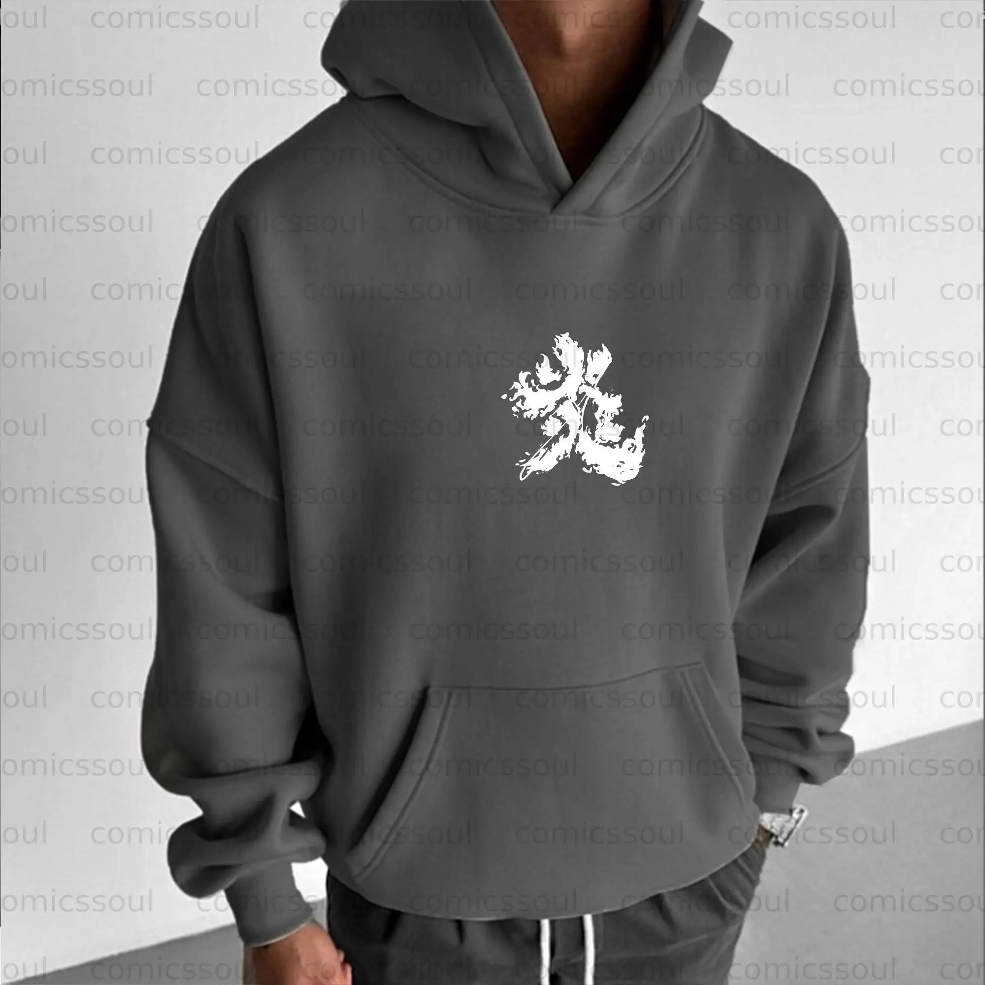 Demon Slayer Kimetsu No Yaiba Tanjiro Kamado Grey Hoodie Set Sword Character Print Cotton Tracksuit Cosplay Outfit