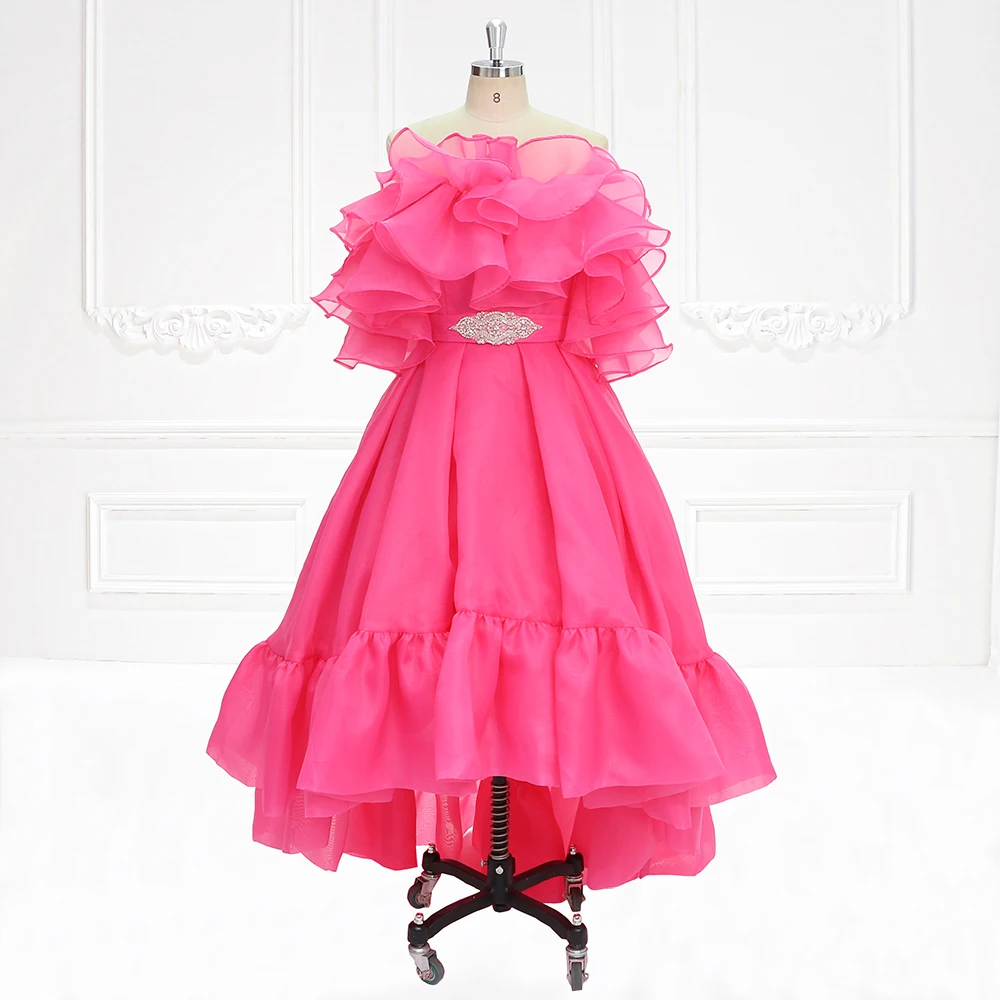 Elegant Hot Pink High Low Party Gown Bridal Shower Dress Fuchsia Long Gown for Photo Shoot Wedding Party Dress YEWEN YW231123