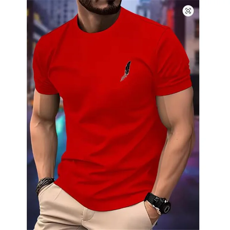 New Round Neck Running T-shirt Men Summer Thin Top Feather print Quick Dry Short Sleeve Breathable Fitness Sports T-shirt Wear
