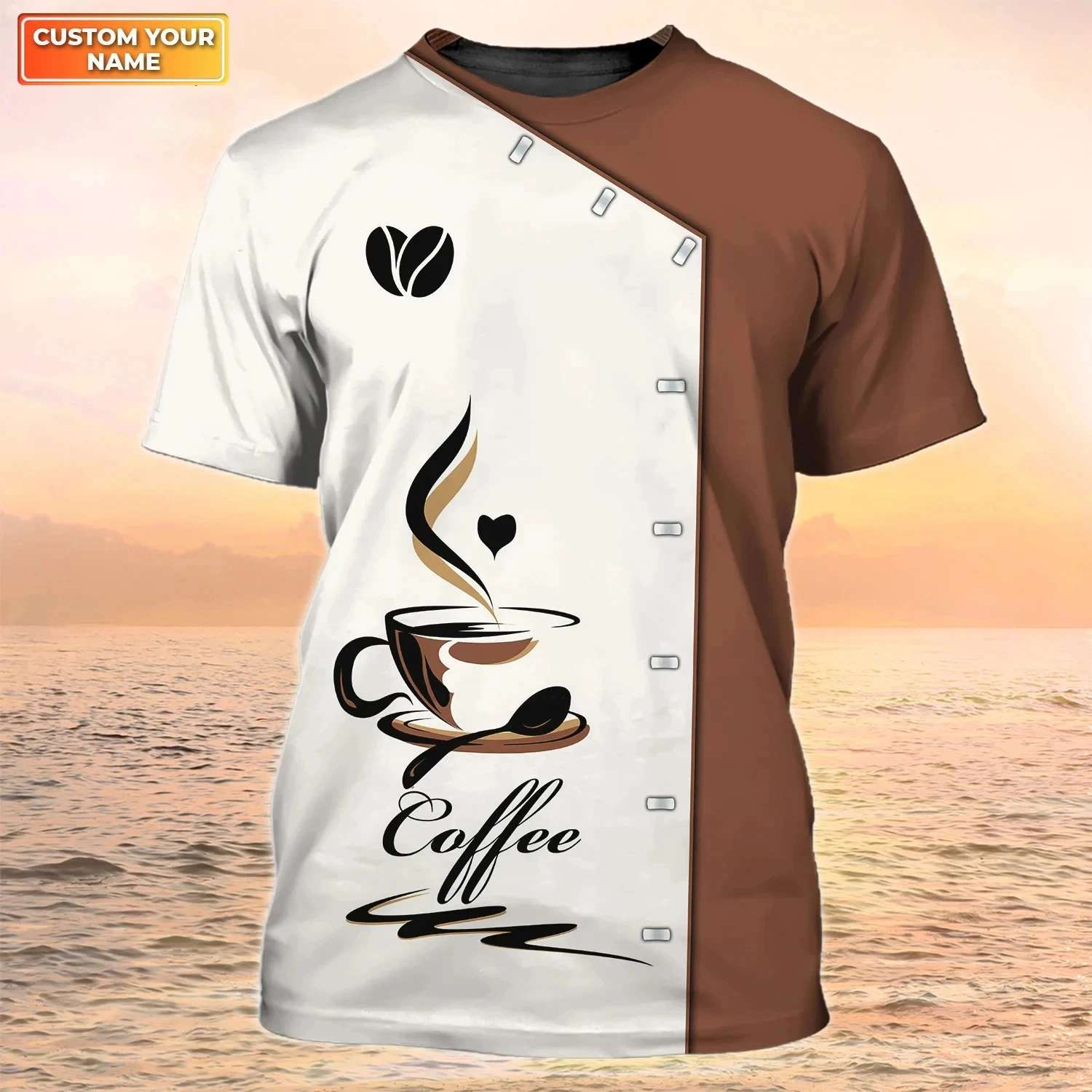 Fashionable New Personalized Coffee Shop Uniform Men\'s T-shirt Barista Summer Casual Comfortable Round Neck Short Sleeved