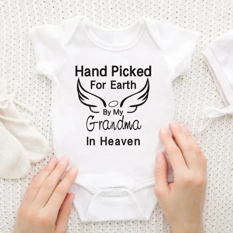 Baby Bodysuit Romper Hand Picked for Earth By My Grandpa/grandma In Heaven Summer Matching Short Sleeve Jumpsuit Ropa 2024