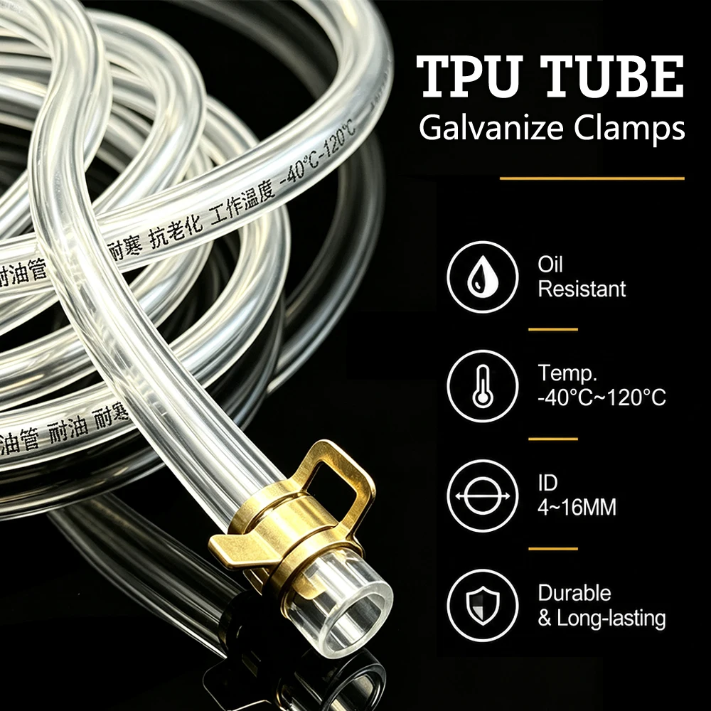 Fuel Oil Tube with Galvanized Clamp ID 4~16mm Clear TPU Hose Oil Corrosion Resistance Flexible Fuel Hose for Motorcycles and Car