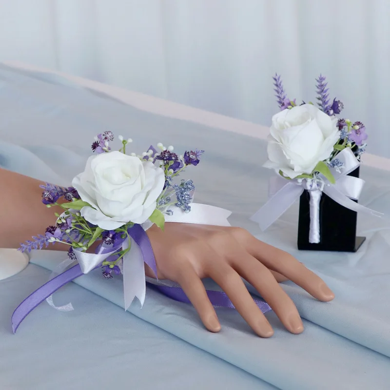 Boutonniere and Wrist Corsage Sen is the wedding bridegroom, bride, sisters, boudoir group, guest, best man, imitation flower