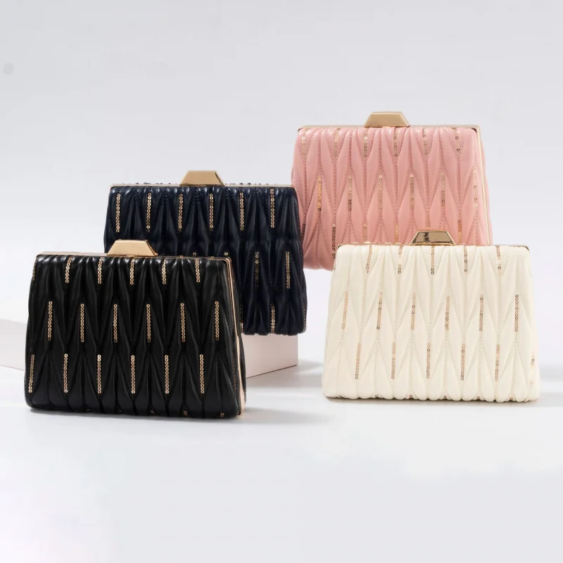 

Cross-Border Hot Sale Stitching Plaid Dinner Bag Popular Sequin Dress Garment Bag High-End SensePUParty Bag Large Capacity Handb