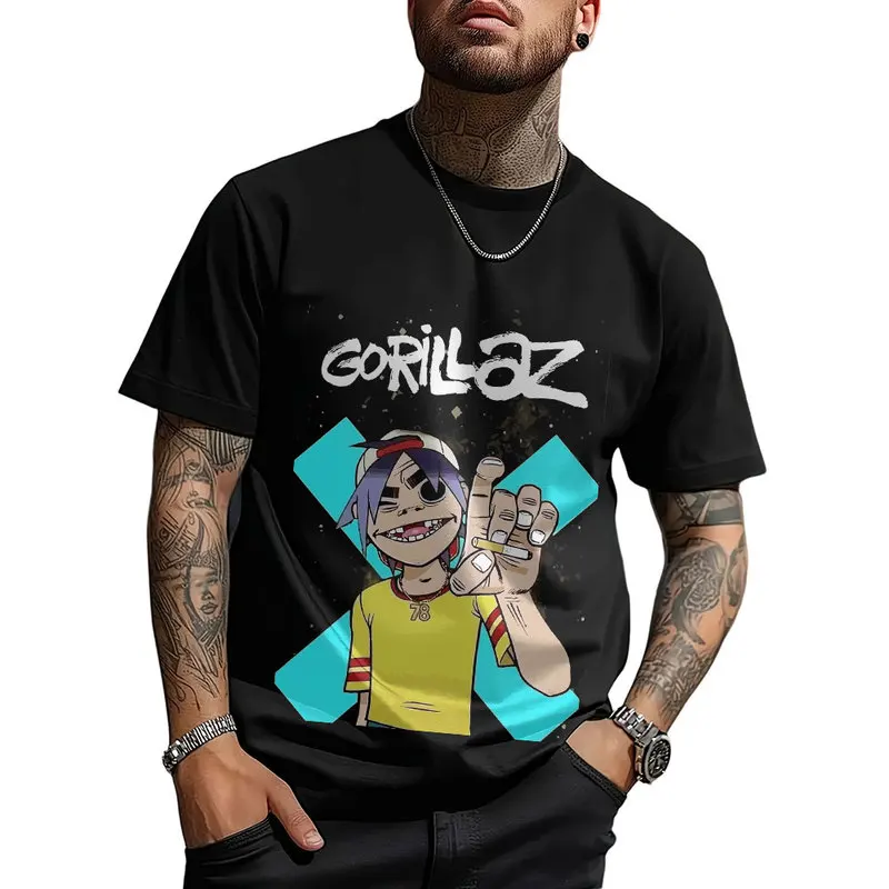 Gorillaz Virtual Rock Band Graphic T‑shirt Unisex Vintage Y2K Tee Hip Hop Streetwear 0824 Casual Cotton Tops S-6XL Fan Gift