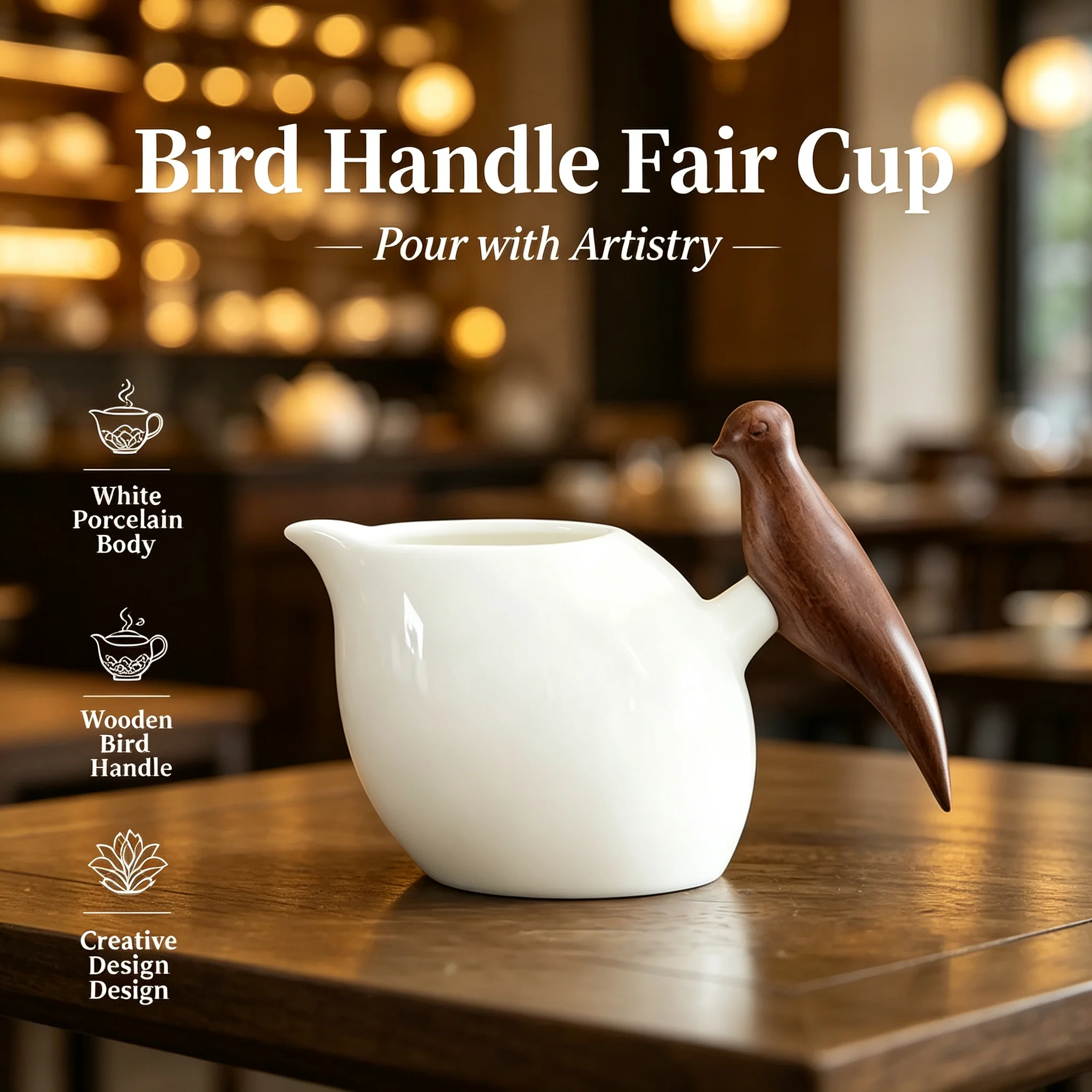 Heat-proof Handle White Ceramic Fair Pitcher Tea Sea, Practical Tea Divider, Delicate Tableware for Home Kung Fu Tea Ceremony