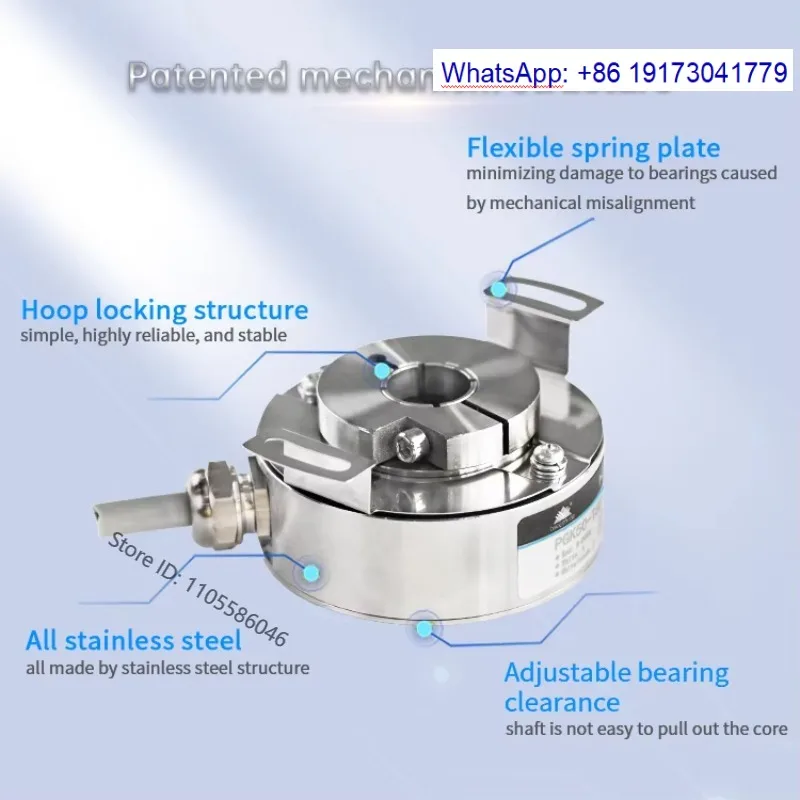 PGK50 stainless steel incremental optical hollow shaft encoder L-inear 5000ppr U-VW signal IP67 spring plate installation