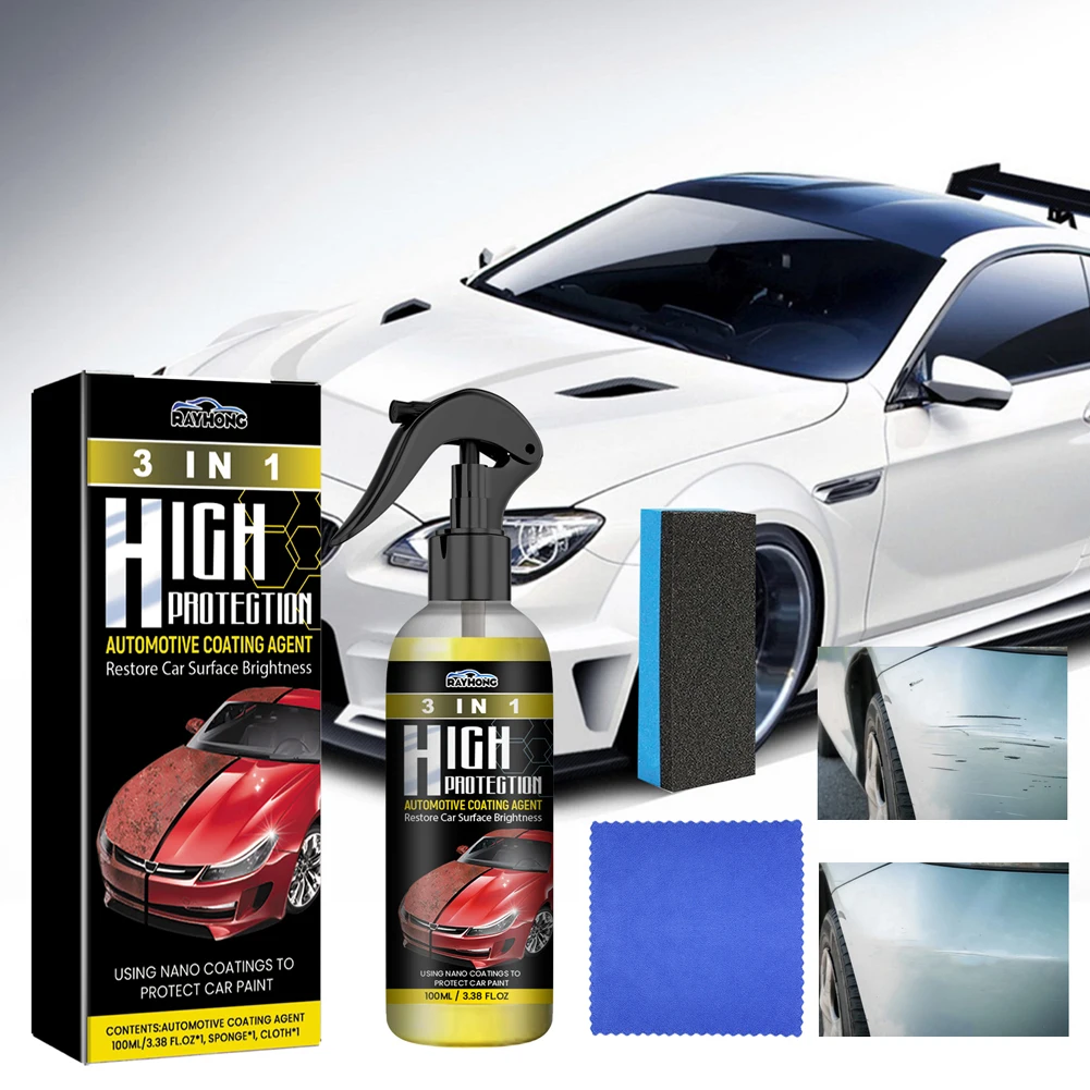 3 In 1 Car Ceramic Coating Spray 100ml Auto Nano Ceramic Coating Car Paint Scratch Repair Remover Polishing Paint Coating Agent