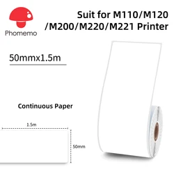 1 roll/box 53mm*8m White Non-Adhesive Thermal Paper Receipt Printing Paper for Phomemo M110 M200 M220 M221 Thermal Printer Paper