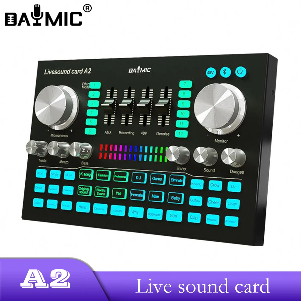 AOSHEN A2 USB Live Sound Card External Smartphone Tablet Live Show Record With BT Interface Audio Mixer Sound Card