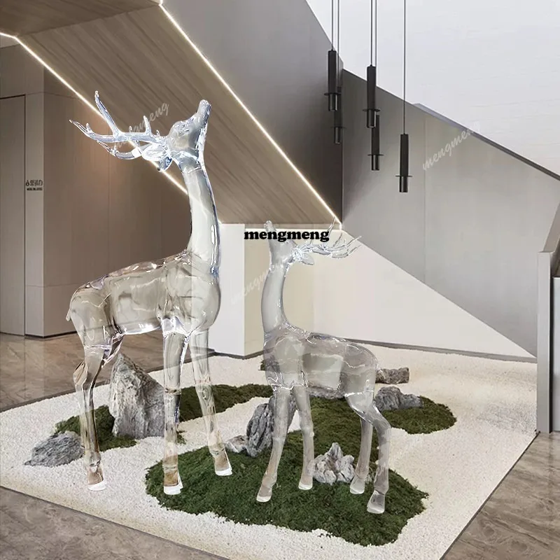 Transparent resin sika deer ornament hotel shopping mall living room lucky elk large floor sculpture