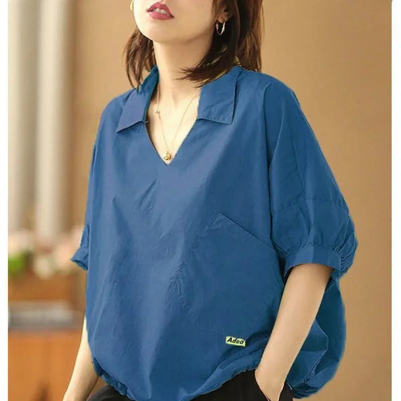 

Autumn New Casual Pullovers All-match Commute Shirt Fashion Solid Color Pockets Folds Asymmetrical Blouse Women's Clothing 2025