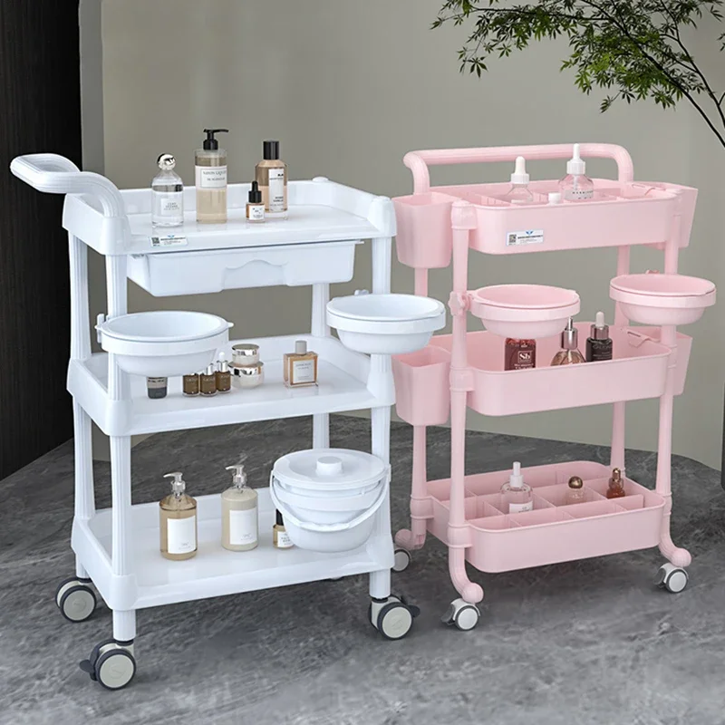 Storage Aesthetic Hairdressing Trolley Pink Professional Beauty Salon Trolley Utility Carrello Attrezzi Spa Furniture MQ50TC