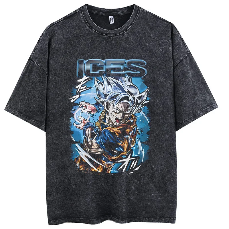 

Hip Hop Streetwear Men Washed T-Shirt Dragon Ball Anime Print Oversized T Shirt Summer Short Sleeve Cotton Tshirt Vintage Tops