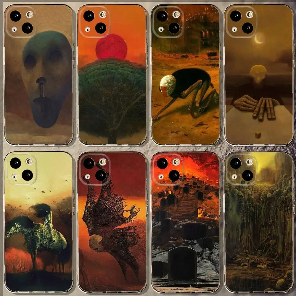 

Z-Zdzislaw-Beksinskis Phone Case For iPhone 16,15,14,13,12,11 Plus,Pro,Max,XR,XS,X,7,8 Plus,SE,Mini Soft Transparent Cover
