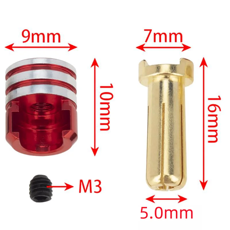 Kit de bouchons et poignées de dissipateur thermique de batterie en laiton, 5.0mm, 4.0mm, 3.5mm, adapté pour camion tout-terrain 1/10, accessoires de voiture RC, pièces de mise à niveau, 2 pièces