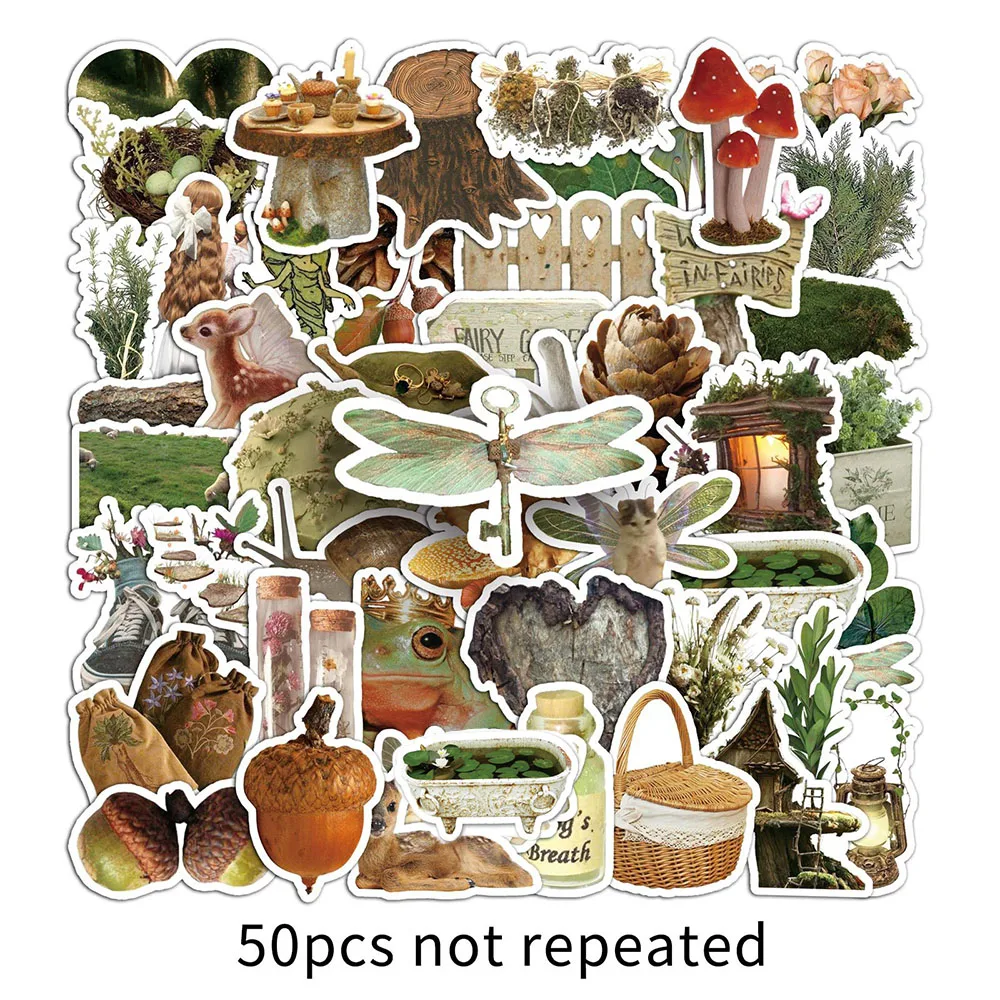 

50PCS Retro Forest Cute Animal Plant Stickers INS Style Doodle Creative Decorative Water Cup Book Scrapbook Decals Toys