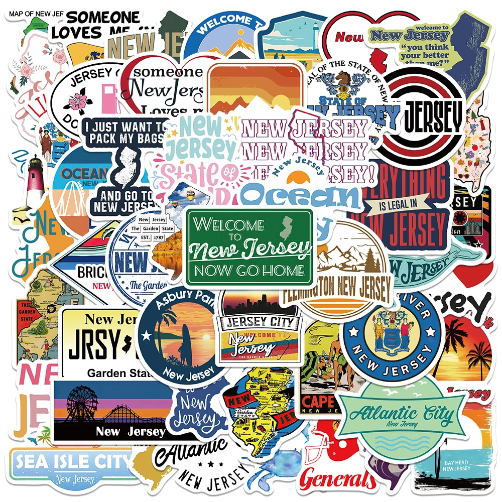 50PCS American New Jersey State Landscapes adesivi da viaggio per bambini impermeabile moto Laptop frigorifero decalcomanie giocattoli Sticker