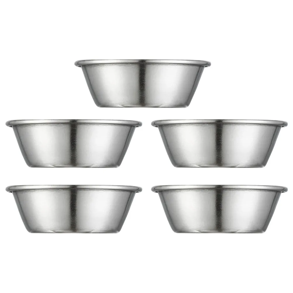 

5pcs Food Grade Dipping Sauce Dishes Stainless Steel Condiment Bowls Silver For Home Restaurant Use Seasoning Saucer Plate