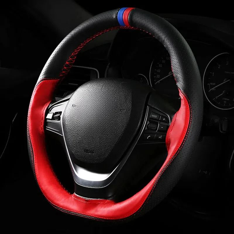 Braid On Steering Wheel 38cm Car Steering Wheel Cover Fashion Stitching Hand-stitched Soft Non-slip Auto Interior Accessories