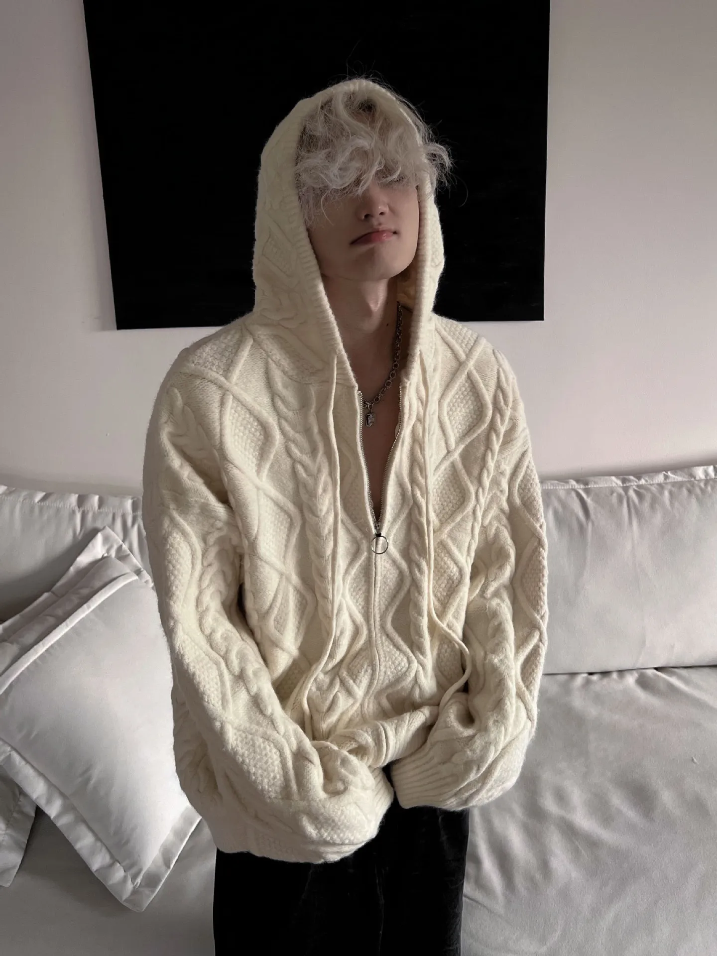 Men's Women Knitting Cardigan Autumn Winter New Hooded Cardigan Sweater Trendy Lazy Vibe Loose Knitwear Couples' Outerwear Top