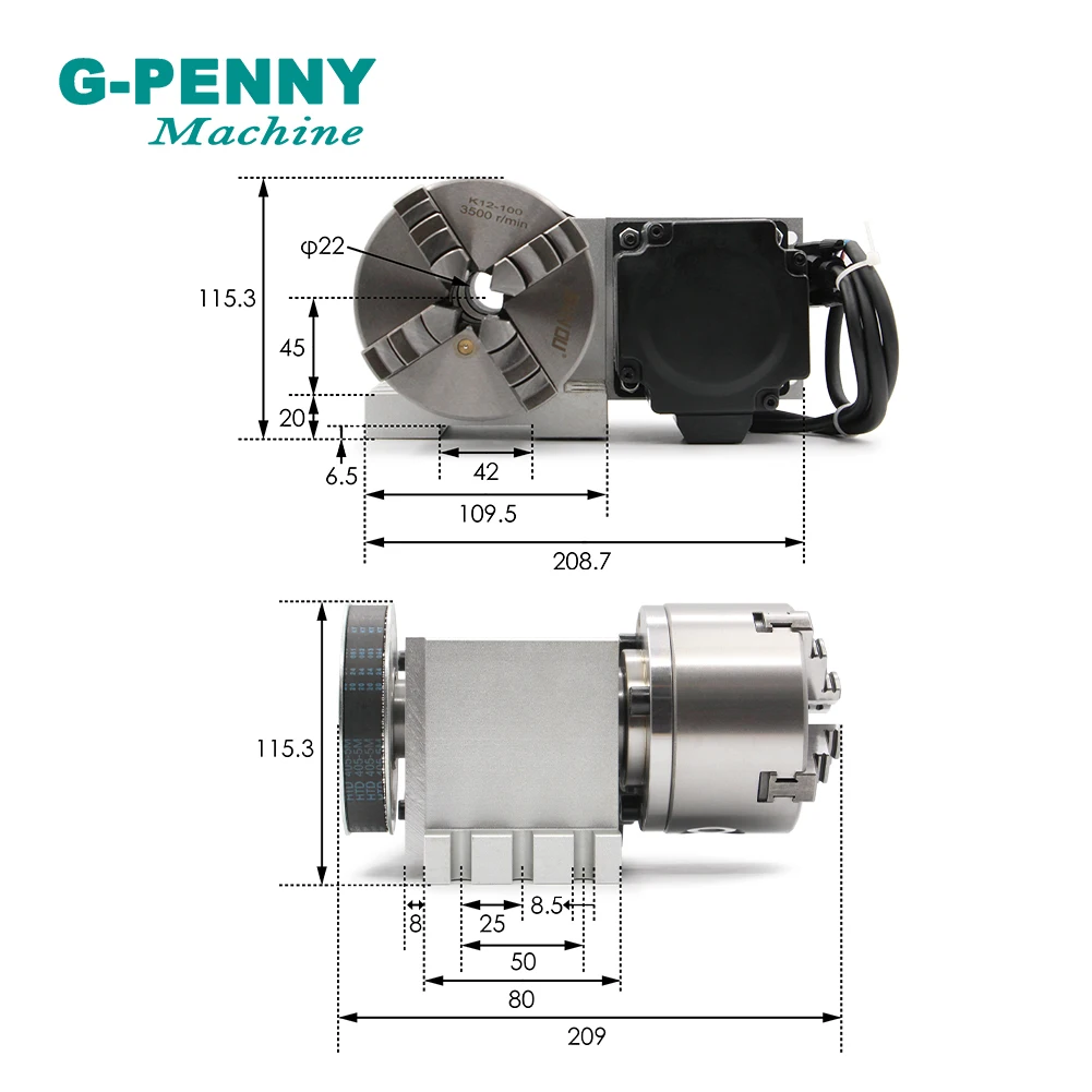 3/4Jaw 4th Axis 100mm Nema23 86HS45N & HBS86H Closed loop stepper motor with Tailstock CNC Dividing Head Rotation/A axis Kit