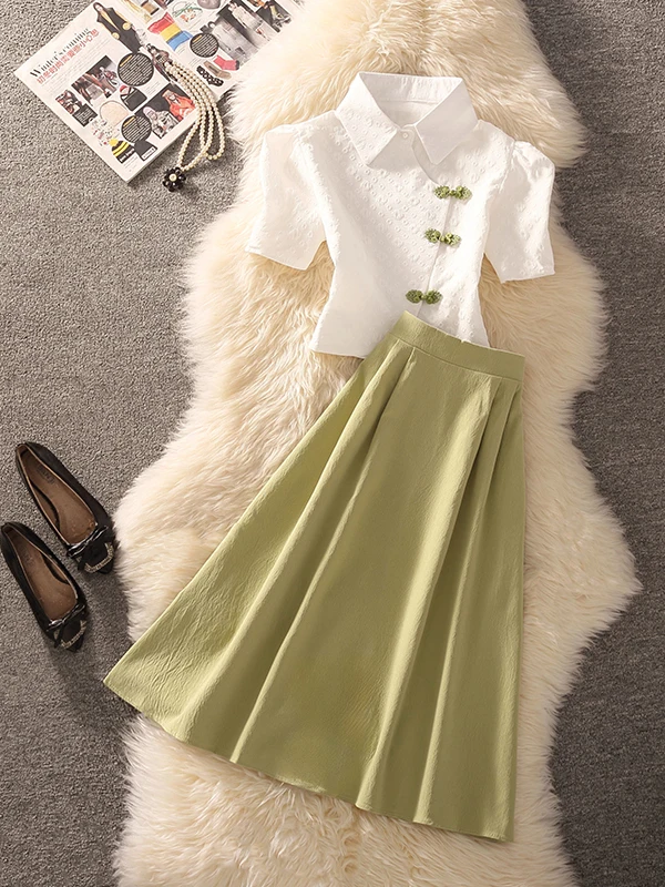 

New Chinese Style Fashion Set Women's Summer 2026 Short Sleeve High Waist Skirt High Quality Sense Half Body Skirt