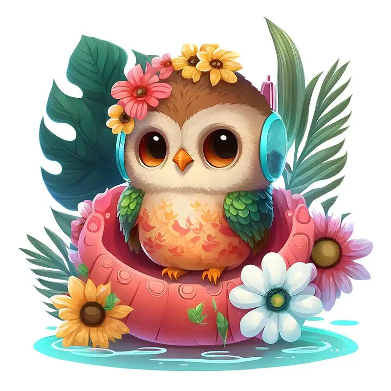 Owl Swimming Ring Wall Sticker Kids Room Bedroom Home Decoration Wallpaper Background Decor Self Adhesive Decals M738